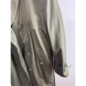 Stratojac Mens Vintage Trench Coat Olive Green Double Breasted Belted 42 Reg